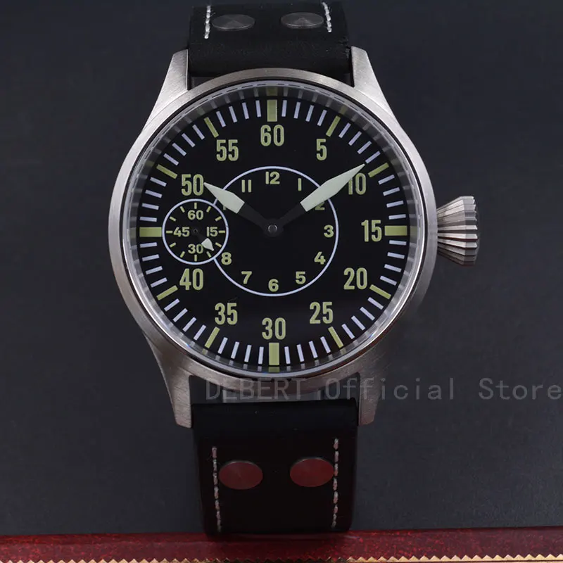 

43mm Sterile Black Dial Luxury 17 Jewels 6497 Hand Winding watch Men Mechanical Wristwatches relogio a prova de agua masculino