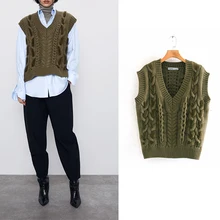 Za, модный винтажный женский свитер, английский вязаный жилет, витой свитер без рукавов, женские шикарные пуловеры, топы