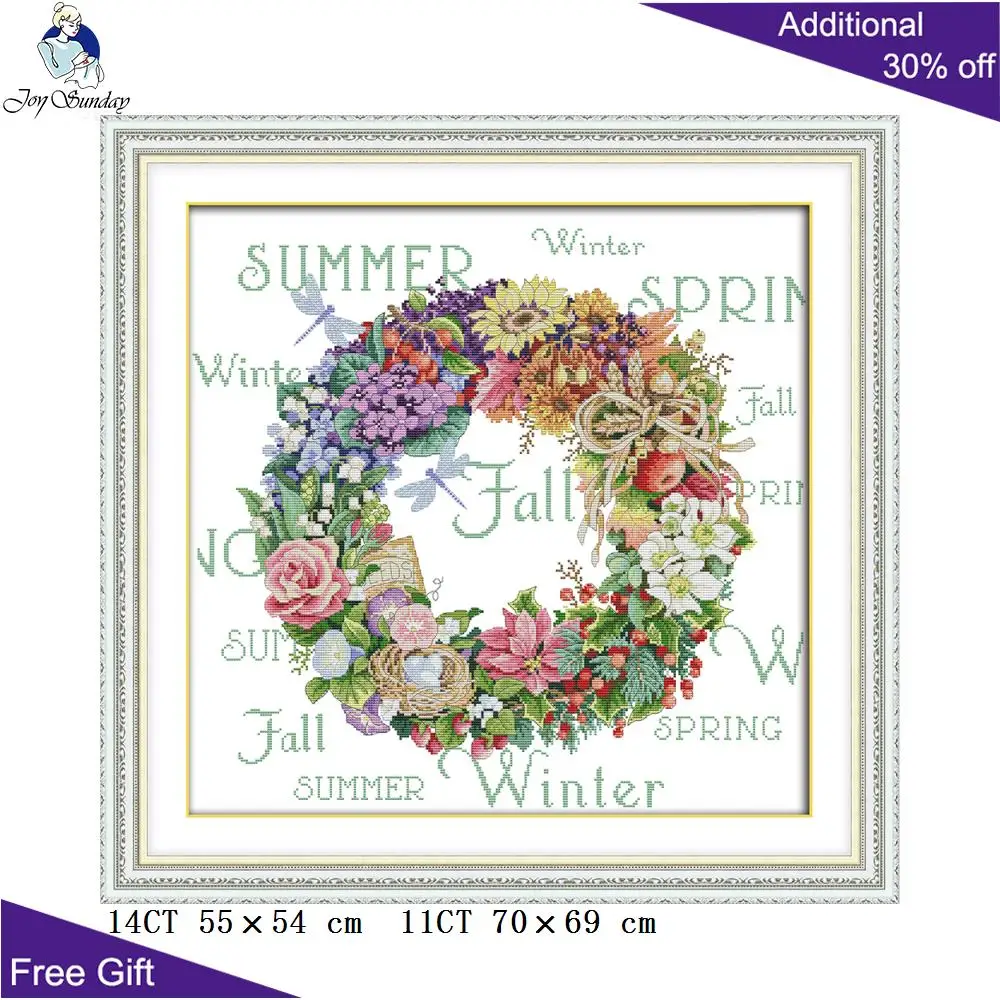 Набор для вышивки крестиком Joy Sunday всесезонный венок украшение дома H696(5) 14CT 11CT