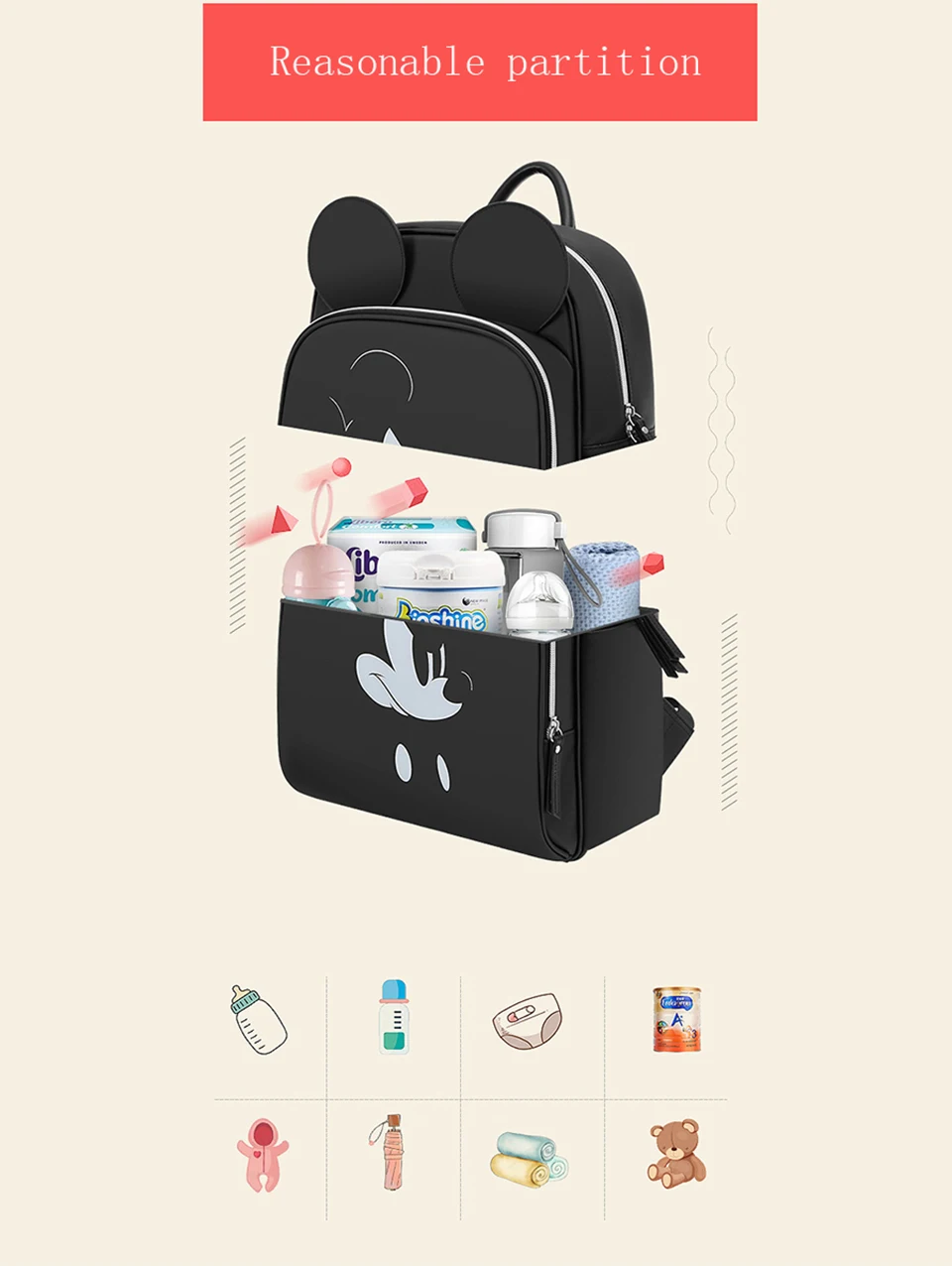 Дисней Детские Пеленки сумки USB Микки милый Подогрев Мумия Mochila Материнство подгузник коляска сумка изоляция Mochila рюкзак