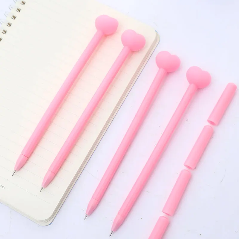 Корейская гелевая ручка с розовым сердцем, красивая милая пушистая Шариковая ручка для школы, офиса, канцелярские принадлежности