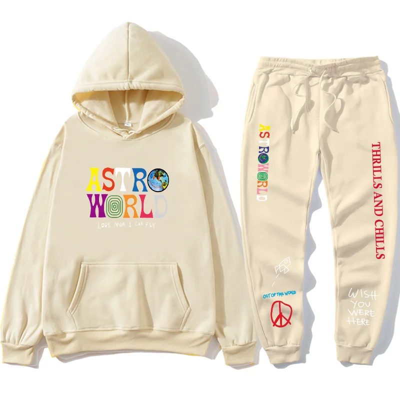Sudadera con capucha y pantalón para hombre, chaqueta masculina con letras a la moda de ASTROWORLD /con la esperanza de que estés aquí y pantalón jersey de calle