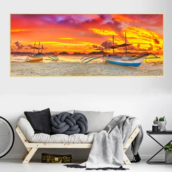 

Sunset Time Landscape Poster Canvas Painting Sailboat Poster and Prints Wall Pictures Cuadros for Living Room Decor Frameless