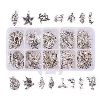 

1 Box Tibetan Style Alloy Pendants Mixed Shape Ocean Theme for Jewelry Making
