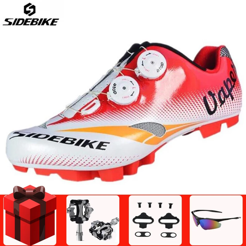 SIDEBIKE/велосипедная обувь; комплект с педалью; дышащая обувь; Sapatilha Ciclismo; Mtb; мужские кроссовки; обувь для горного велосипеда с самоблокирующимся верхом - Цвет: red add all