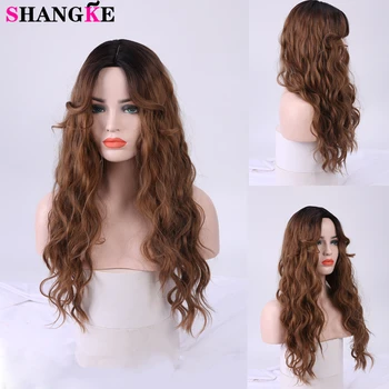 

SHANGKE Long Water Wave Synthetic Wigs For Women Heat Resistant Fiber Ombre Chocolate Linen Colors Lolita Cosplay Wig