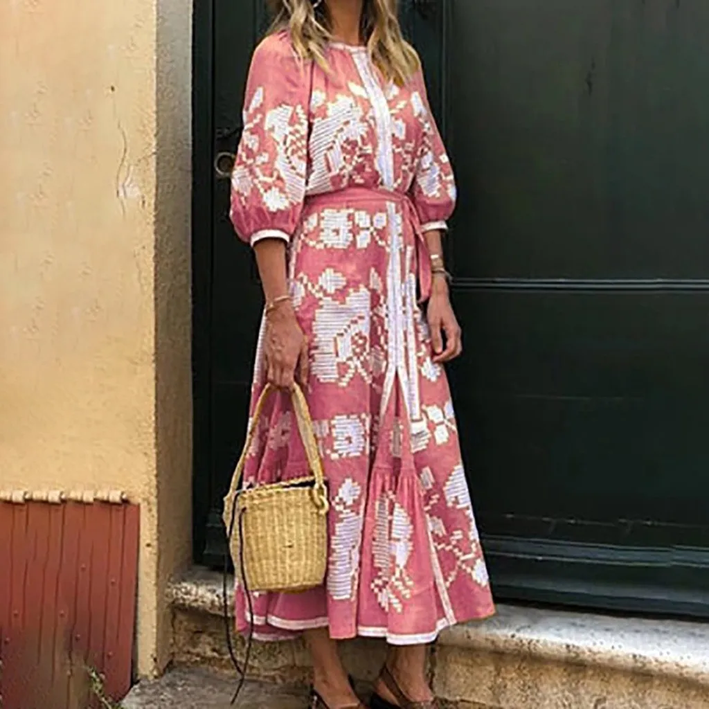 MISSOMO Vestidos женское платье свободного кроя с длинным рукавом и круглым вырезом с цифровой печатью повседневное длинное платье макси с поясом осеннее платье femme 822