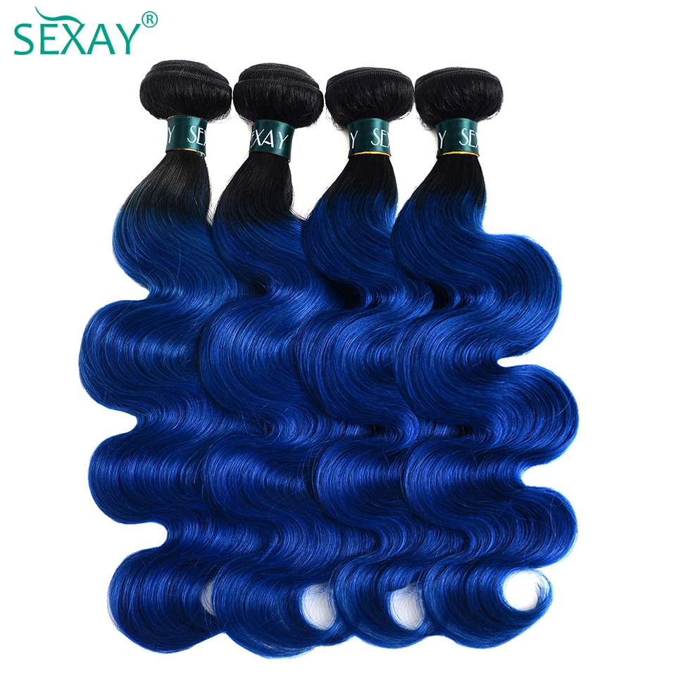 Body Wave 4 Bundles Deal 10A Peruvian Remy Human Hair Weaving 3 Pcs Dark Roots Ombre 1B Black Blue Wavy Human Hair human hair extensions,human hair bundles
