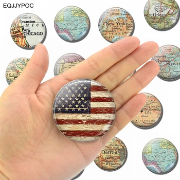 

50MM American City Map Magnets Fridge United States Flag Refrigerator Sticker USA Glass Cabochon Memo Message Board Home Decor
