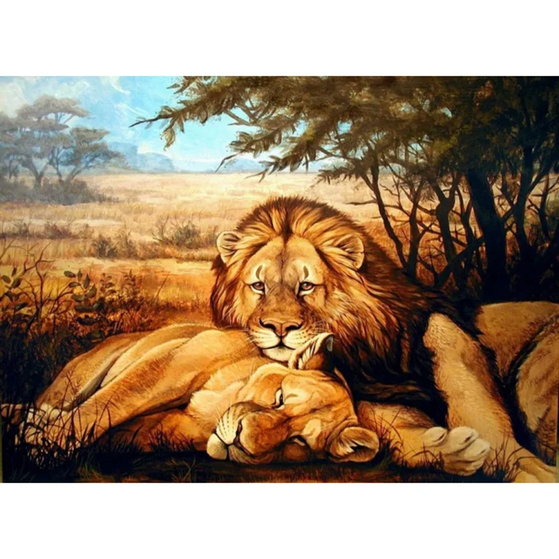5D DIY Diamond Painting Cross Stitch Embroidery cartoon lion lover Picture Full Rhinestones Needlework Hobby Home Decor | Дом и сад