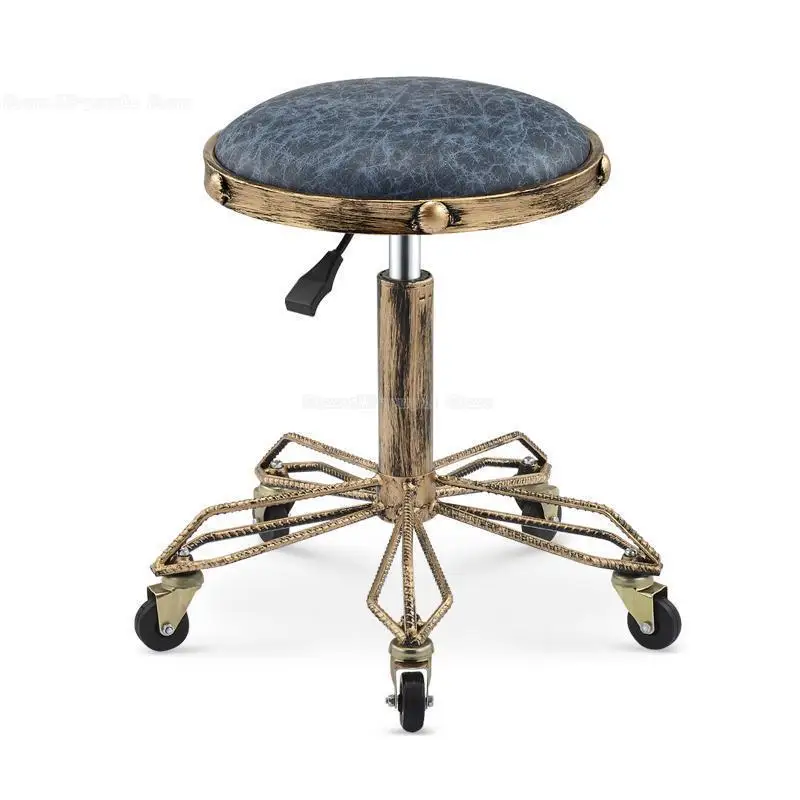Регулируемые по высоте стулья для вышивки ногтей с высокой эластичной губкой ретро бронзовое парикмахерское кресло вращающееся подъемное кресло для красоты - Цвет: Style 9