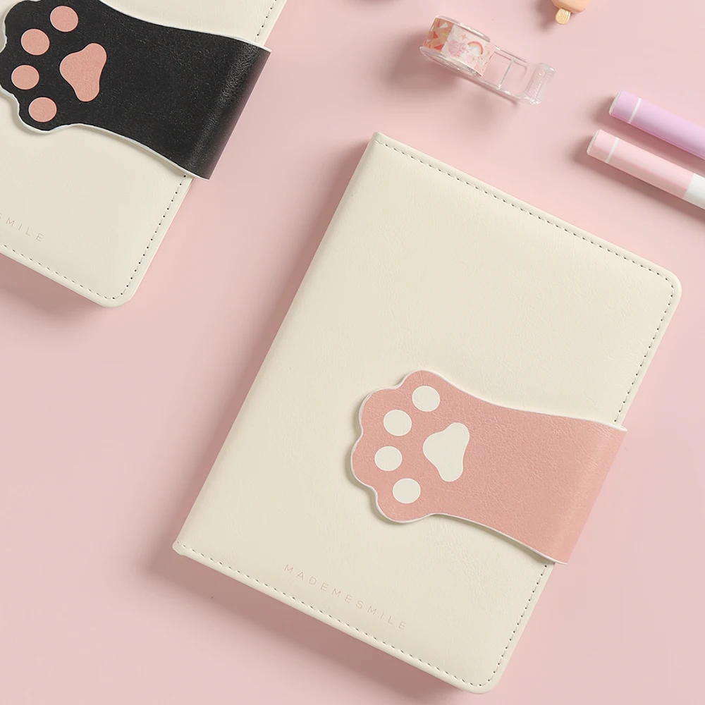 

1pcs Kawaii Cat Claw Magnetic Buckle Notebook PU Leather Cover With 96 Sheets Refills (line+grid+dotted+blank Inner Pages)