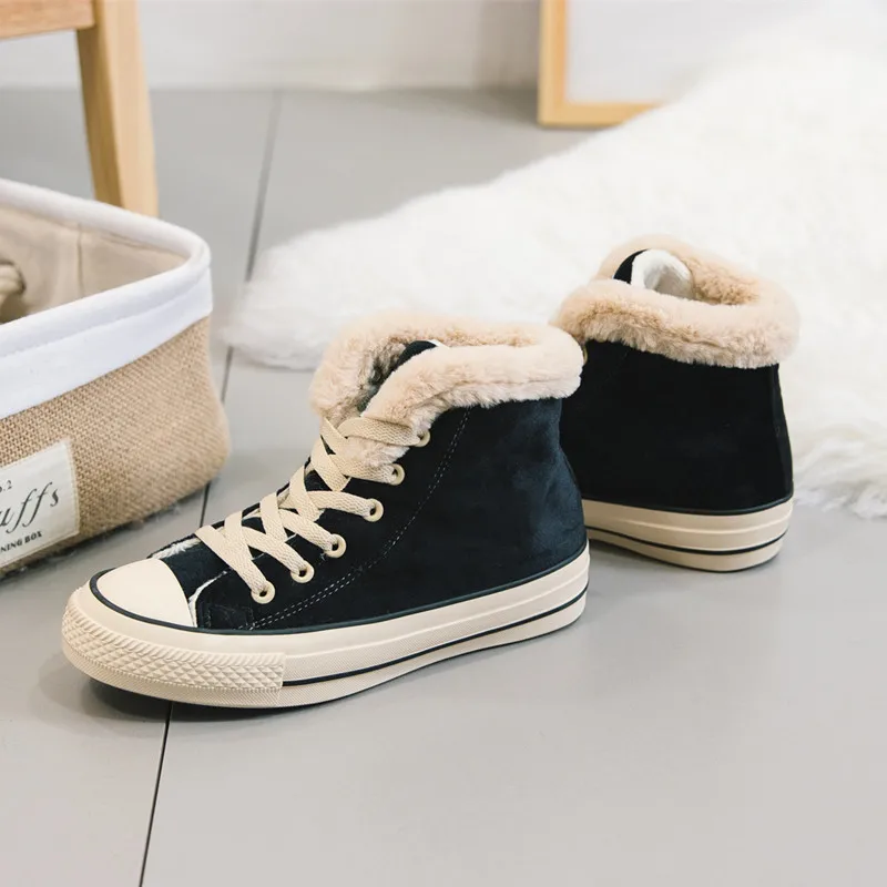 SWYIVY/зимние кроссовки из флока; женская повседневная обувь; Сезон Зима; коллекция года; модные кроссовки на плоской подошве с высоким берцем; черная обувь с хлопковой подкладкой; зимняя обувь