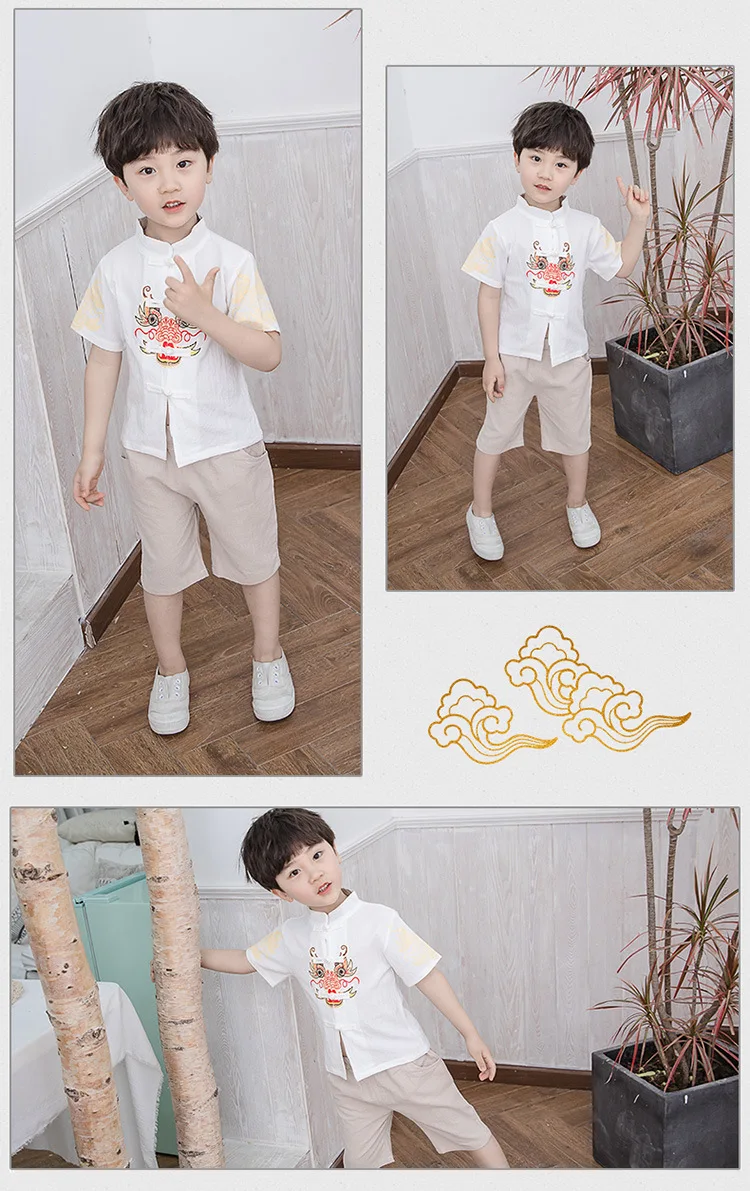 Children Chinese Costume Chinese Clothing Summer Men And Women Children Wind Printed Short Sleeve Two-Piece Set Baby Chines