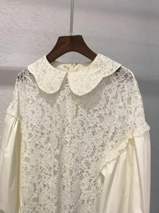 Новая женская мода с длинными рукавами Сексуальная кружевная ажурная рубашка 0902