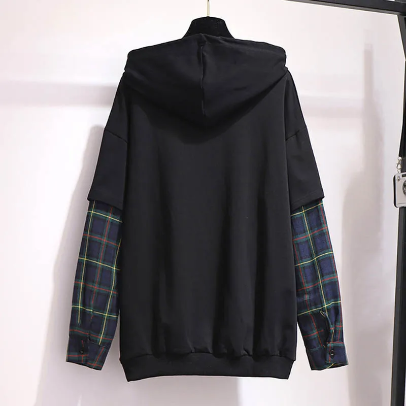 Осенняя Женская толстовка размера плюс, обхват груди 155 см, 6XL, 7XL, 8XL, 9XL, 10XL, Женская толстовка черного и красного цветов
