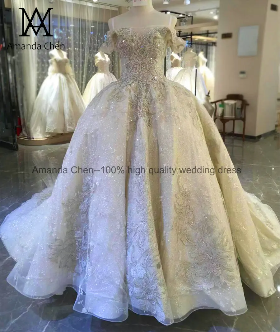 Robe de mariage с открытыми плечами кружева аппликация стразами Кристалл свадебное платье