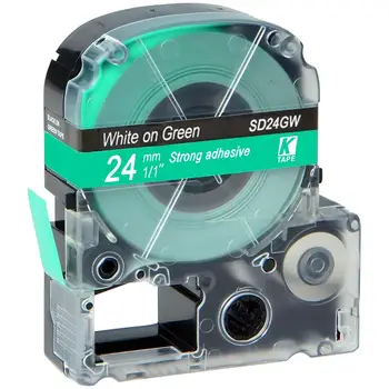

24mm White on Green SD24GW LC-6GWP adhesive ribbon label tape for kingjim/epson label maker LW300 LW400 LW-600P