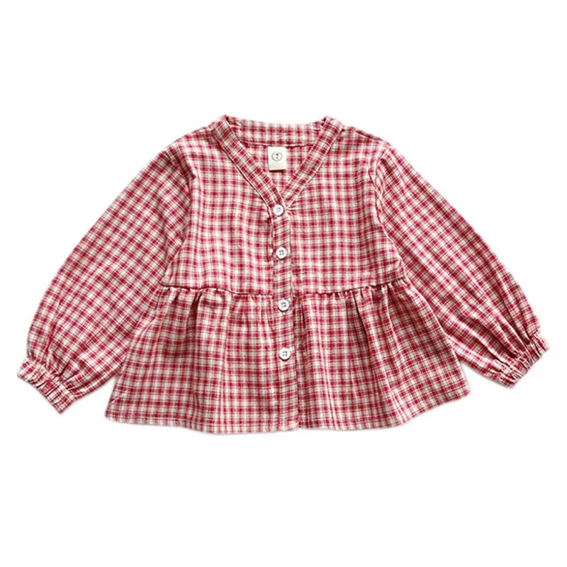 Весенне-осенняя блузка для маленьких девочек От 1 до 8 лет хлопковые клетчатые топы, блузка детские повседневные рубашки с длинными рукавами одежда для маленьких девочек 2 цвета - Цвет: Черный