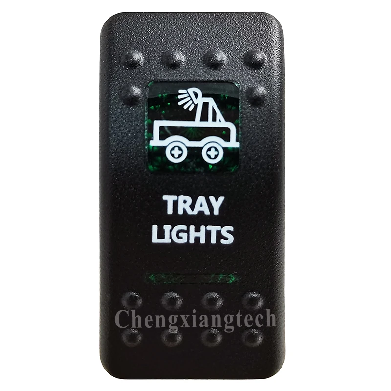 

Green Printed Switch Cap - TRAY LIGHTS - for 12V 20A 5Pin On Off SPST Car Boat Rocker Switch Replacing, COVER Only !!!