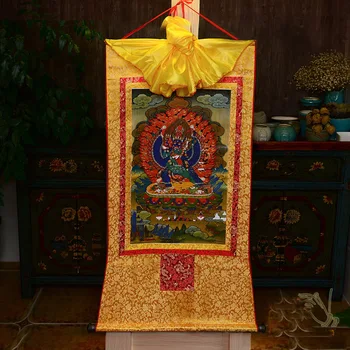 

4 P. Venta al por mayor budista suministros. 60CM Thang-ga-seis-brazo Mahaga Yamantaka VAJRA KILAYA pintura de Buda Mandala Than