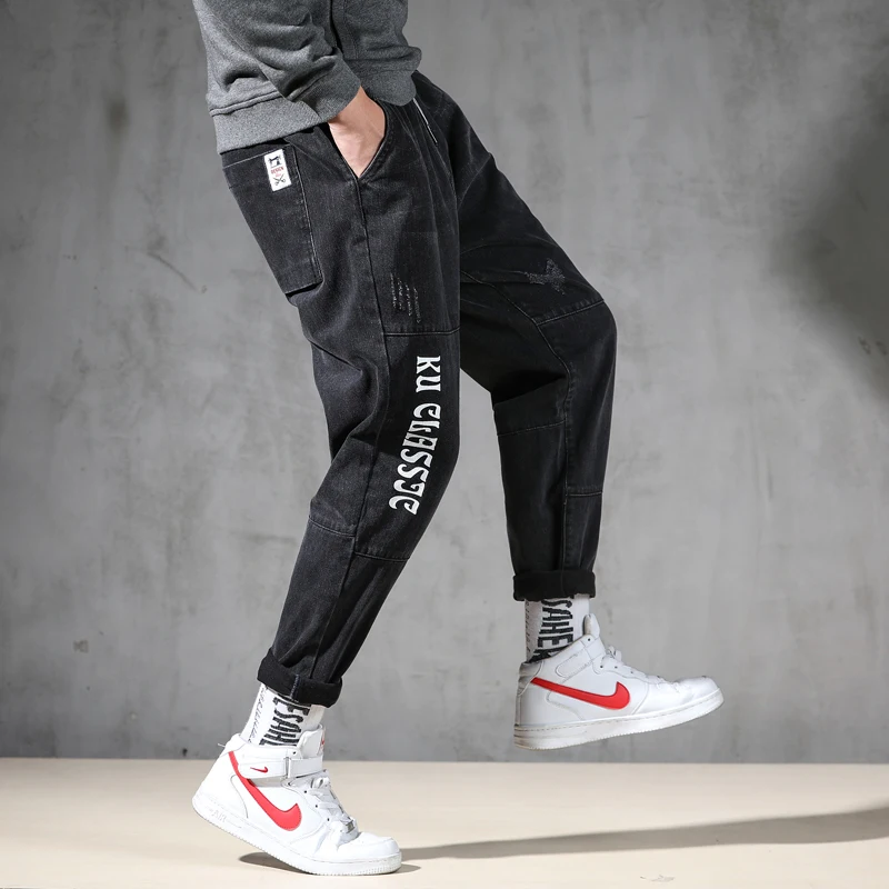 Flash Sale Men's Oversized elasticated pants Jeans Plus size Pants Jeans Men Cargo Pants Homme Waist tie Men slacks Trousers Large size 46