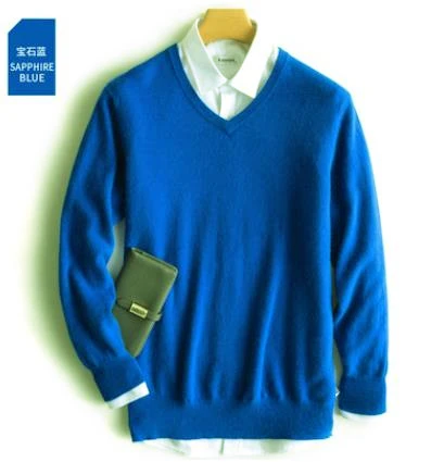 v-neck blue Кашемировый свитер, Мужской пуловер, осенняя зимняя одежда, hombre robe pull homme hiver, мужские свитера, trui heren roupas, мужской свитер - Цвет: v-neck blue