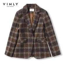 VIMLY Winter Plaid Coats and Jackets Women 2020 Fashion New Lapel Pockets Overcoat Elegant Female Blazer Woolen Coat F8623