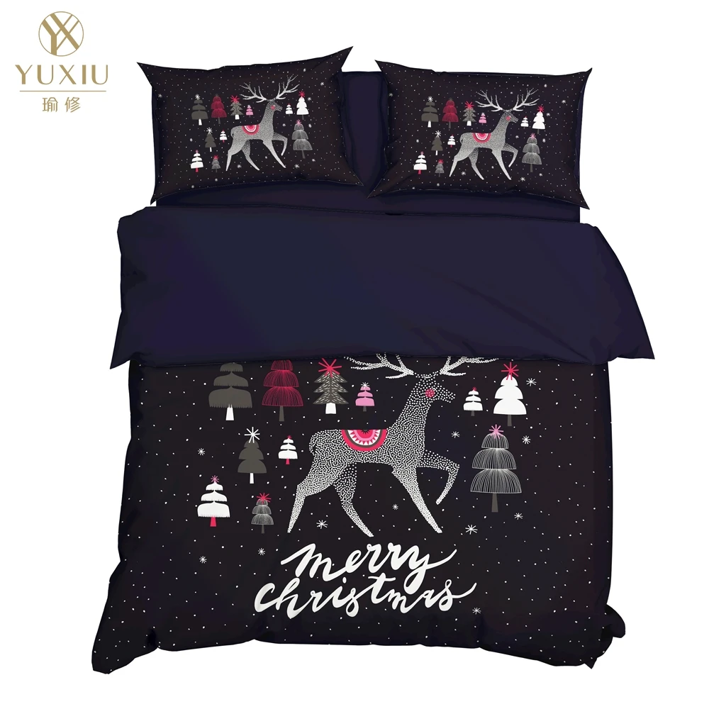 

YuXiu 3D Printing Animal Christmas Tree Duvet Covers Black Bedding Set Bed Linen Cover Pillowcases King Queen Full Twin Double