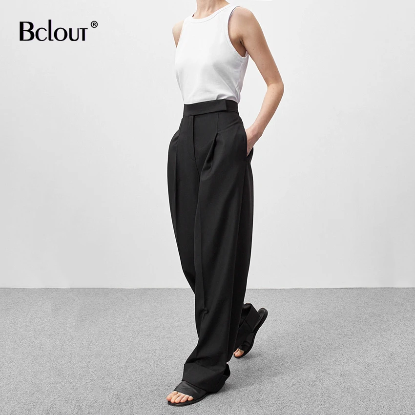 Bitclout Work Black Casual Wide Leg Pants For Women Autumn 2021 Streetwear Plain Trousers Fashion Woman Korean Long Pants Female