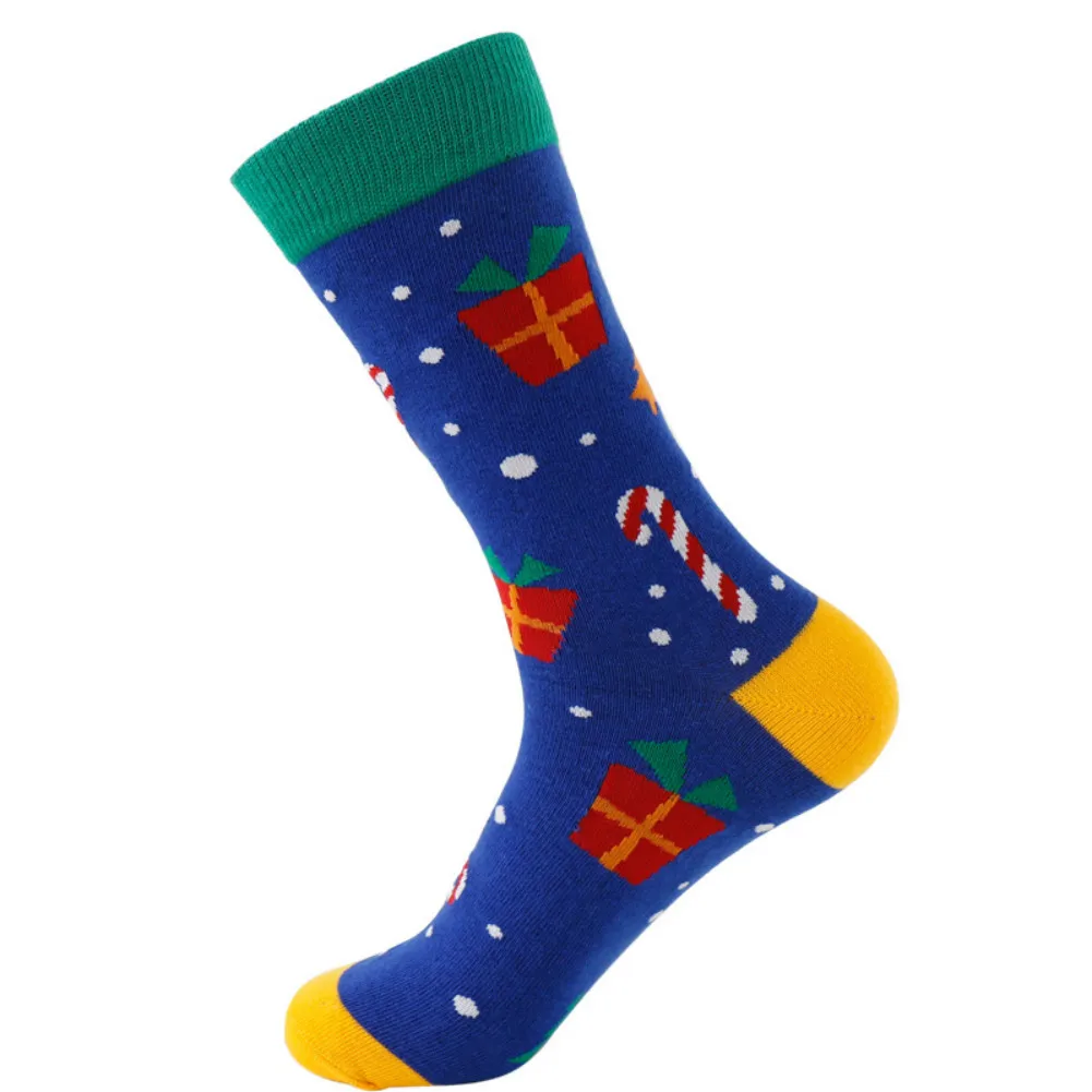 Осень зима новые модные красивые новогодние носки для женщин и мужчин Санта Клаус Олень теплые зимние рождественские забавные носки 4 цвета - Цвет: Тёмно-синий