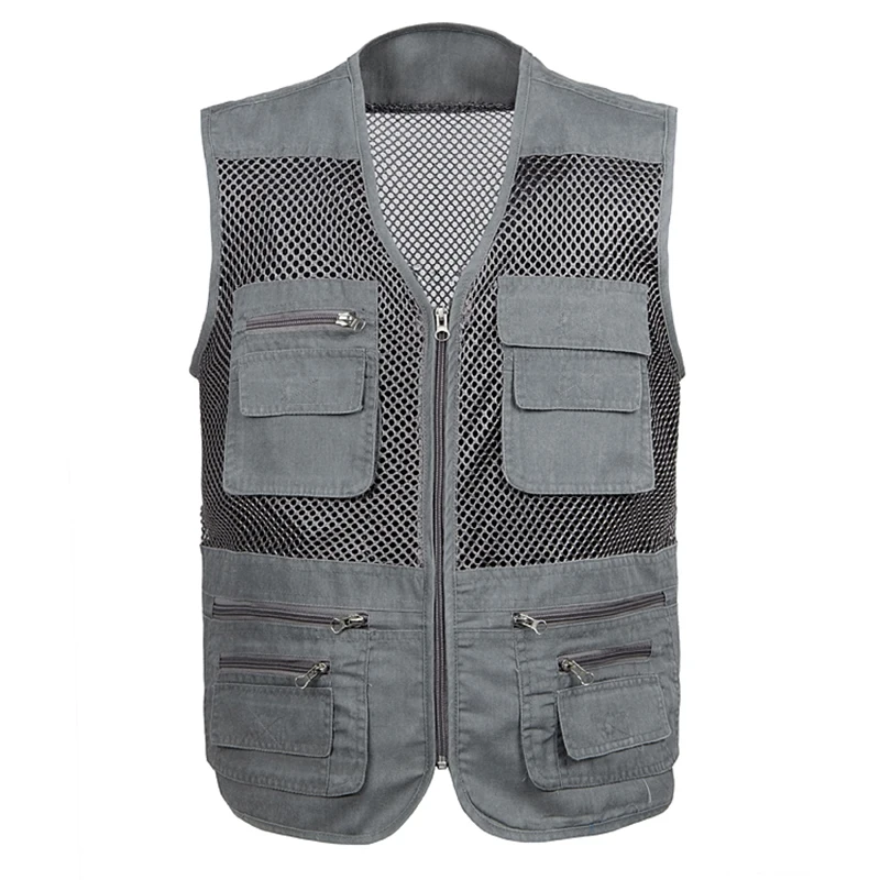 Gray vest Мужской классический жилет с несколькими карманами без рукавов, разгрузочный однотонный жилет для работы, жилет для фотографа, тактическая мужская куртка - Цвет: Gray vest
