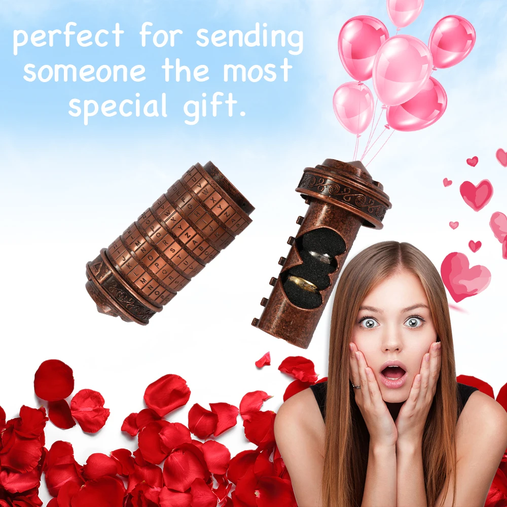 

Hot New Retro Birthday Valentine Gift Box Cylinder Lockbox Da Vinci Code Alphabet Locks Box Letter Password Combination Lock Hom