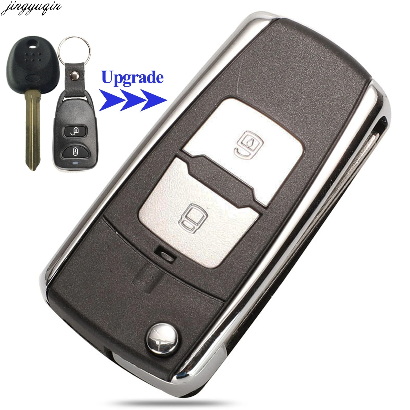 Jingyuqin Remote Flip Car Key Case Shell Modified For Hyundai Elantra Verna Santa FE 2006 Kia Rio5 Cerato 2B No Battery Holder