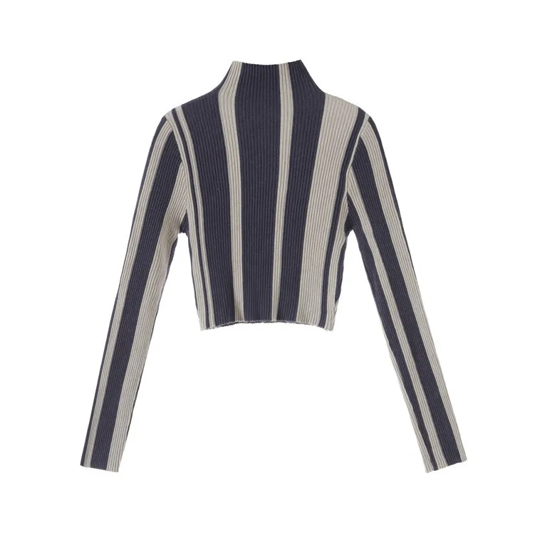 [LIVIVIO] SP Striped Turtlneck Long Sleeve Knitting Tops Women Sweaters Female Pullovers Autumn Winter Fashion