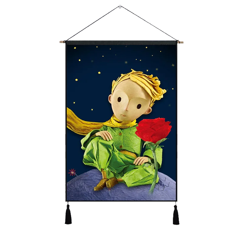 Темно-серый Роза лиса друг маленький Le Petit Prince мультфильм ткань хлопок линия живопись плакат домашняя декоративная настенная вешалка гобелен подарок - Цвет: Темно-серый