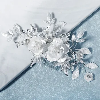 

FORSEVEN Silver Color Flower Leaf Shining Crystal Hair Comb Hairpins Clips Headpieces Bride Noiva Wedding Party Hair Ornaments