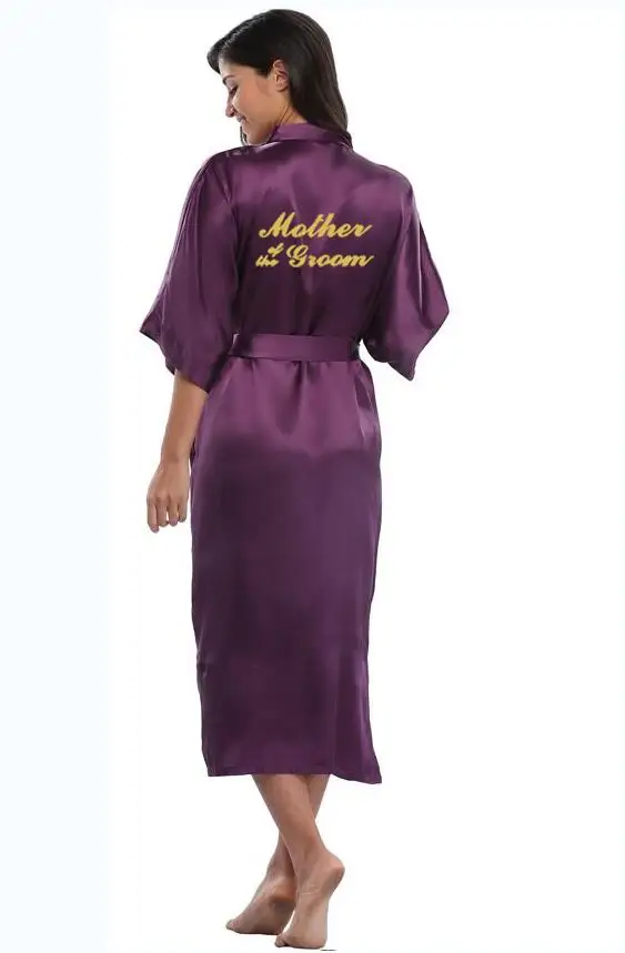 purple mother Groom Шелковый атласный кружевной халат белый халат подружки невесты Свадебный длинный халат - Цвет: purple mother Groom