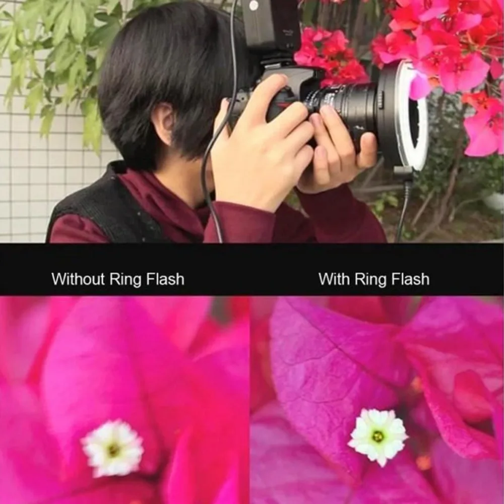 Макро светодиодный кольцевой вспышки Llight с 8 переходное кольцо для Nikon Canon Pentax Olympus Panasonic камеры DSLR