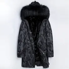 Натуральное меховое пальто, зимняя куртка для мужчин, натуральный норковый мех, подкладка, теплая парка для мужчин, большой Лисий мех, воротник, длинные пальто размера плюс, 5xl, Chaqueta Y1613