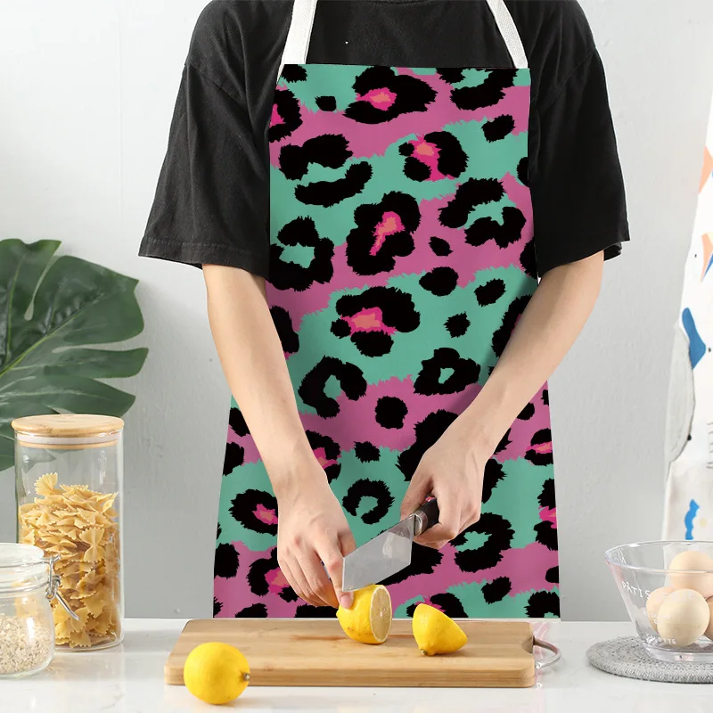 Kitchen Aprons for Women Men Women Leopard Cotton Linen Apron Pinafore Cleaning Tools Home Cooking Baking Waist Bib
