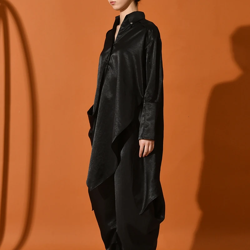 TWOTWINSTYLE повседневные свободные Асимметричные женские блузки с отложным воротником и длинным рукавом, асимметричные рубашки для женщин, модная одежда