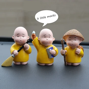 

Cute Car Figurines 3Pcs/set Monk Doll Resin Dashboard Ornaments Vehicle Interior Accessories Home Decoration Crafts Modern Decor