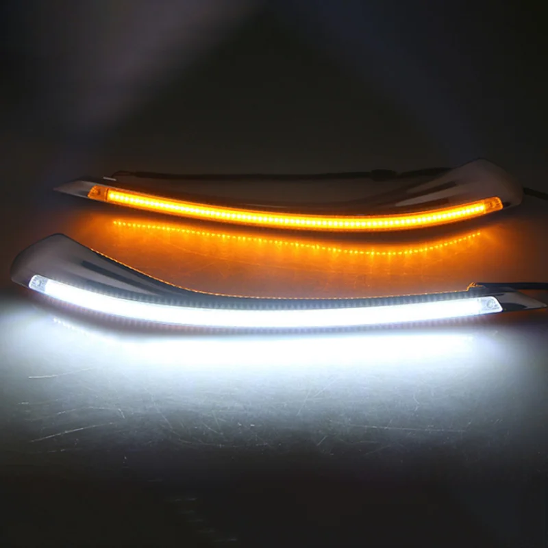 

Car Headlight LED Eyebrow Daytime Running Light DRL with Yellow Turn Signal Light for Toyota Reiz Mark X 2010-2013