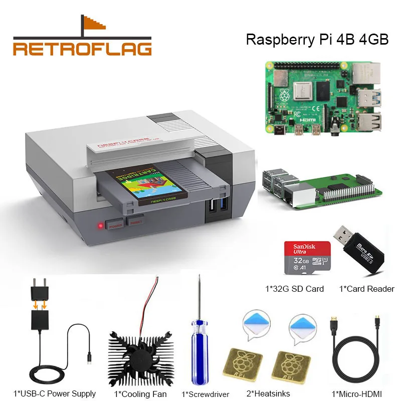 RETROFLAG NESPi 4 CASE Raspberry Pi 4 Case with SSD CASE Cooling Fan Adaptor & Heatsinks for Raspberry Pi 4 Model B