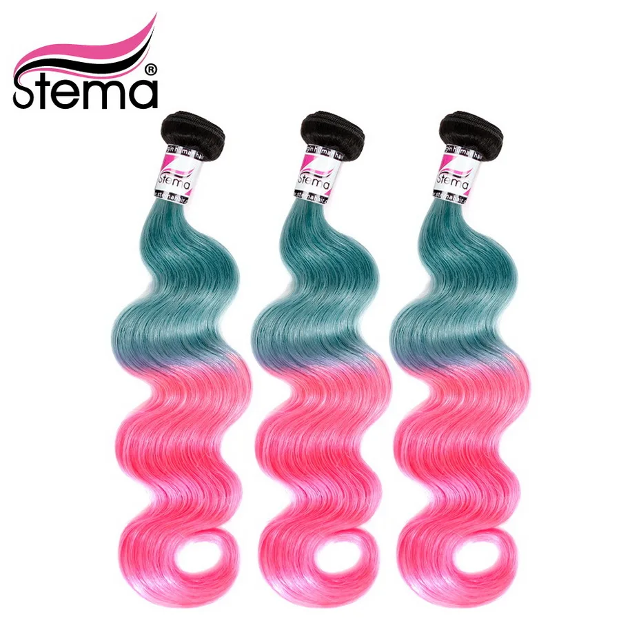 Stema волнистые волосы, для придания объема пряди с Cosure эффектом деграде(переход от темного к 1b/синий/розовый бразильский человеческих Волосы remy удлинитель 3 пряди с 4x4 кружева закрытие