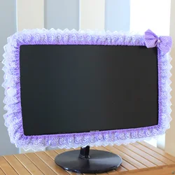Elegant Lace Fabric Monitor Dust Cover with Elastic Pen Pocket and Decorative Bow - 17-22 inches (VIOLET/紫罗兰)