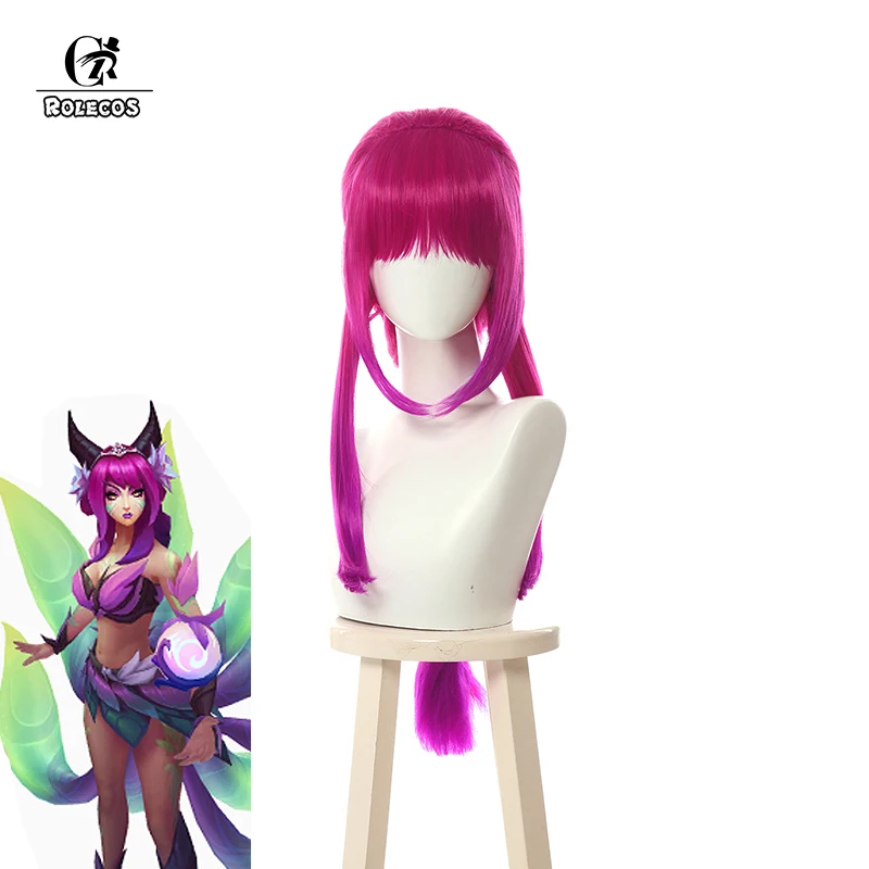 

ROLECOS Game LOL Ahri Cosplay Hair LoL Elderwood Ahri Cosplay Long Braid Headwear Mixed Rose Red Synthetic Hair for Women