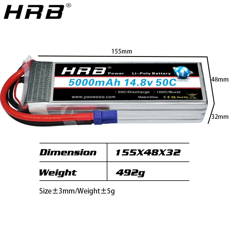 Аккумулятор hrb lipo 4S 14 8 в 5000 мА/ч 50C EC5 XT90 XT60 Deans T S радиоуправляемые детали для VKAR BISON