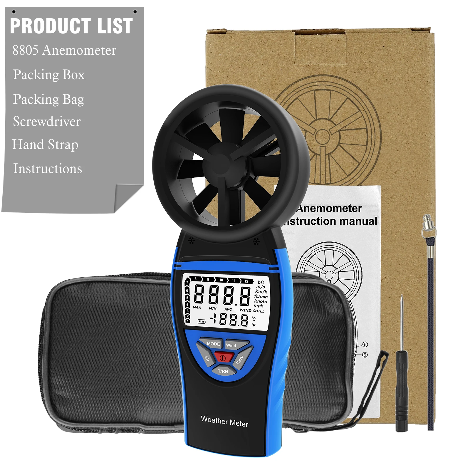 Digital Anemometer Wind Speed Gauge Meter Barometer Air Flow Velocity